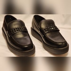 TUK Loafer Shoes Creepers Studded Slip On Black Platform Casual